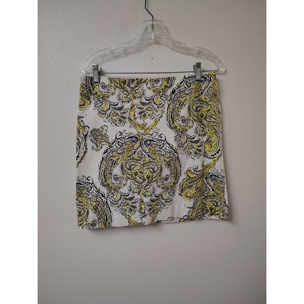 Ann Taylor Madison Skirt Yellow Grey Paisley‎ Floral Print Pencil Mini Skirt 4